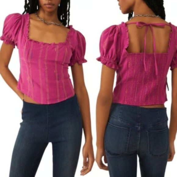 FREE PEOPLE Serotonin Corset Style Top in Raspberry Sherbert Purple Boho Size XS - Picture 1 of 5